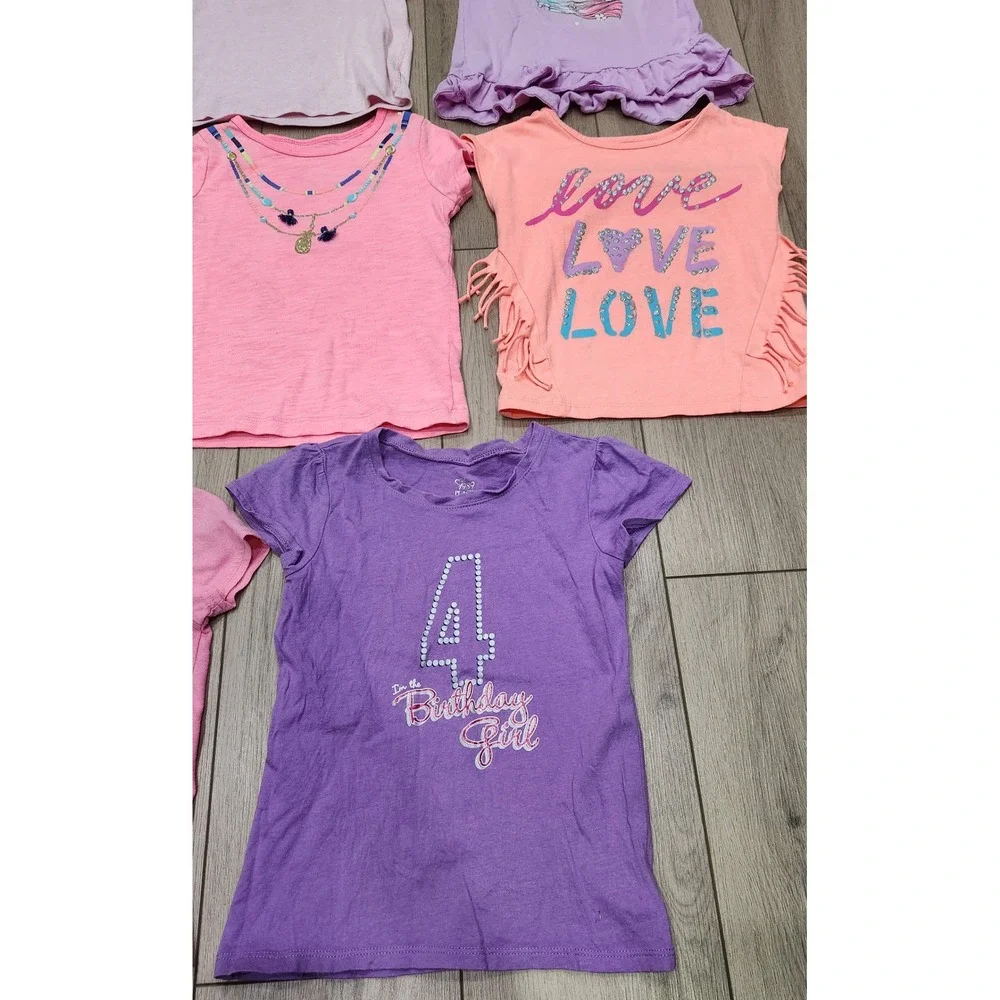 Girls 4T Short Sleeve Shirt Bundle 8pc Gap Carters Unicorn Birthday Pink‎ Purple